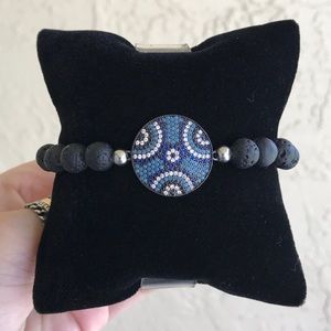 Gemstones bead bracelet .Black Lava rock oil diffuser beads cz eye charm